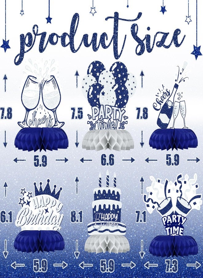 Celee Blue and Silver Birthday Decorations - 12Pcs Navy Blue and Silver Honeycomb Centerpieces for Table, Elegant Blue Silver Party Decor for Boys, Men or Adult Birthday Celebration - Image 2